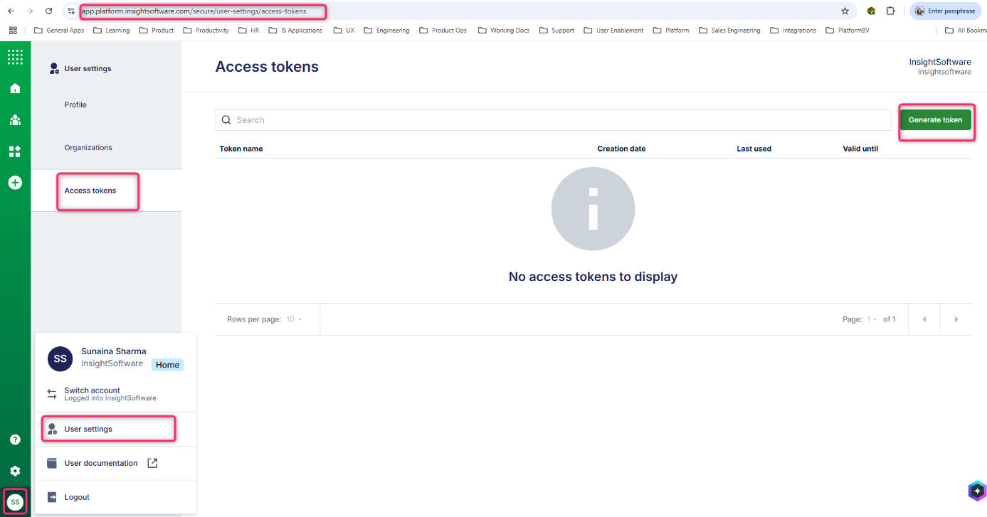  Access Tokens Tab
